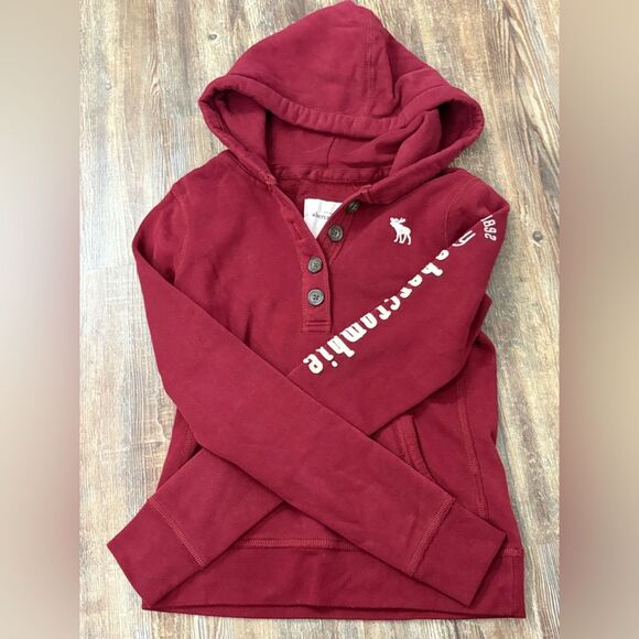 Abercrombie Kids Arm Logo Y2K Red Hoodie Pullover Sweatshirt Size XL Preppy Cute - Picture 6 of 10